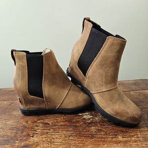 Sorel Joan of Artic Wedge III Chelsea Bootie Ankle Boots Womens Size 9.5 Brown